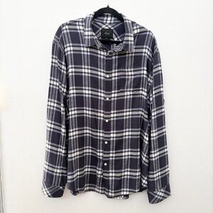 Rails Lennox Navy Blue Men's Plaid Flannel Button-Up Shirt Size XXL